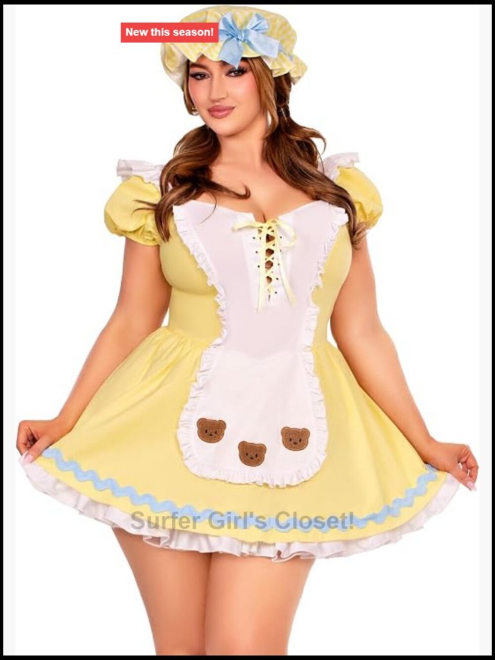 Leg Avenue Goldilocks Costume Women Apron Dress Lace Up Bear Patches Halloween